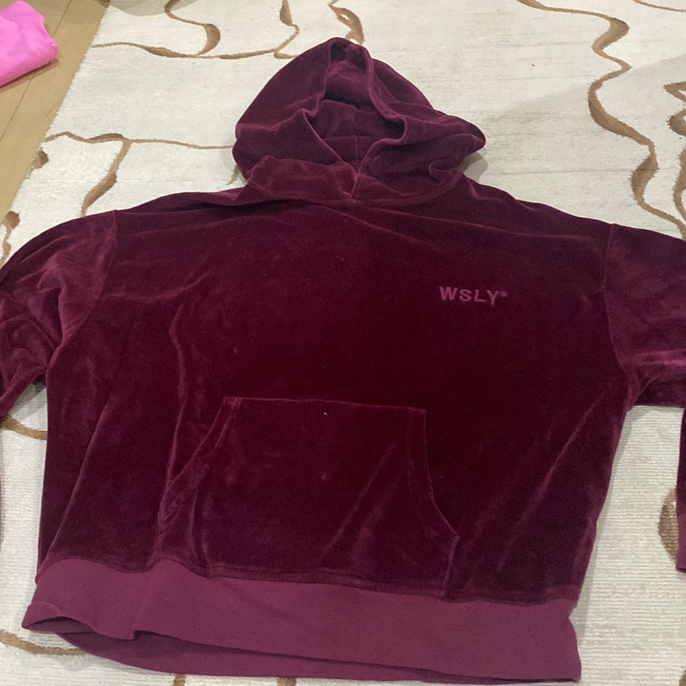 WSLY maroon velvet hoodie